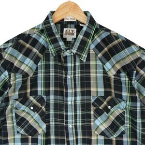 Ely Cattleman Shirt Mens XL Tall Man 17 1/2 Pearl Snap Western Cowboy Plaid